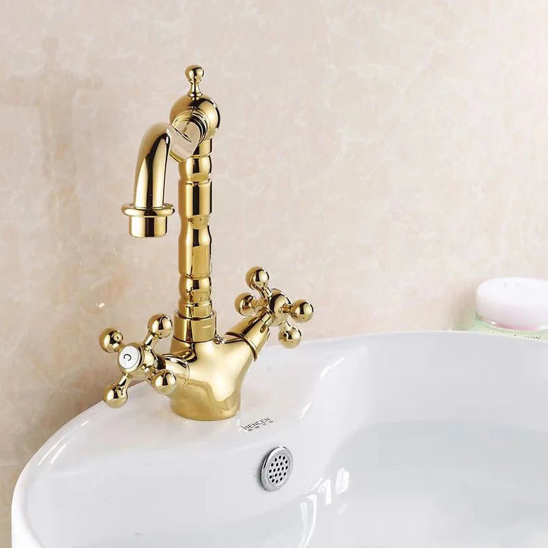 Classic Antique Shiny Gold Basin Mixer Short 202360 TIC Bathrooms