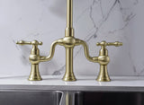 Brushed Gold Antique Bridge Kitchen Mixer with Pull Down Spray #202429