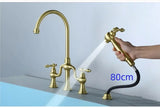 Brushed Gold Antique Bridge Kitchen Mixer with Pull Down Spray #202429