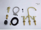 Brushed Gold Antique Bridge Kitchen Mixer with Pull Down Spray #202429