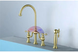 Brushed Gold Antique Bridge Kitchen Mixer with Pull Down Spray #202429