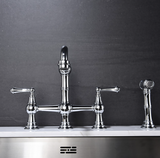 Chrome Antique Bridge Kitchen Mixer with Pull Down Spray #201890
