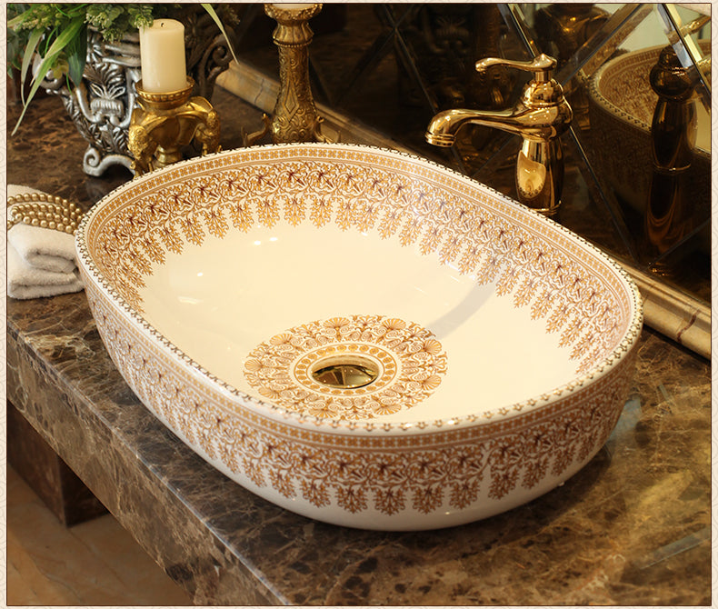 Ornamental Ceramic Oval Basin 201763 TIC Bathrooms