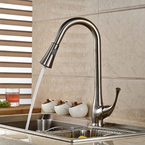 Brushed Nickel Contemporary Dual Sprayer Kitchen Mixer #201724