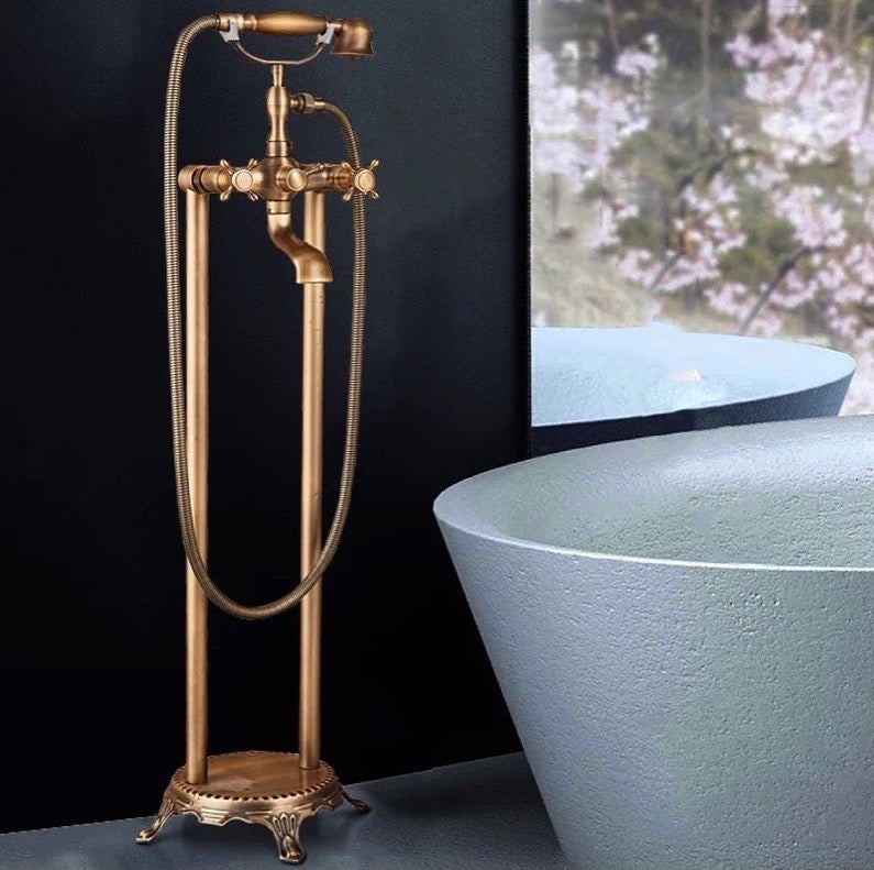Antique Brass Freestanding Bath Mixer #201740 – TIC Bathrooms