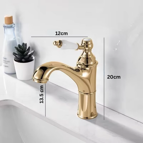 Polished Gold Single Handle Basin Mixer with Ceramic Handle #202511