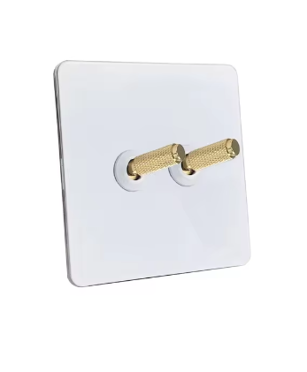 Carved White & Brass – Toggle Light Switch – 2 levers