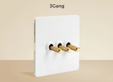 Carved White & Brass Toggle Light Switch – 3 levers