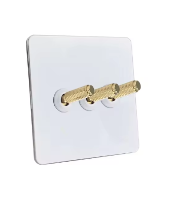Carved White & Brass Toggle Light Switch – 3 levers