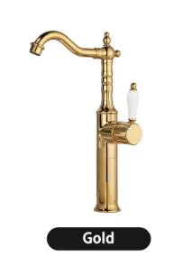 Polished Gold Mixer- Tall Basin Mixer with Ceramic Handle #202662