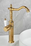 Polished Gold Mixer- Tall Basin Mixer with Ceramic Handle #202662