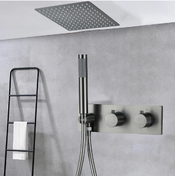 Gunmetal Grey Ceiling Mounted Rose Shower unit with Hand Shower #202406