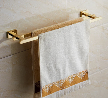 Shiny Gold Angular Bar Double Towel Rail #202362
