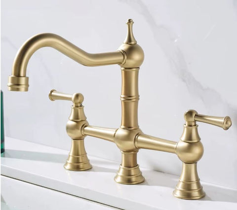Brushed Gold Antique Bridge Kitchen Mixer #202649
