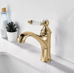 Polished Gold Single Handle Basin Mixer with Ceramic Handle #202511