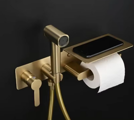 Brushed Gold Bidet with Toilet Roll Holder #202522