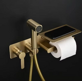 Brushed Gold Bidet with Toilet Roll Holder #202522
