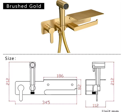 Brushed Gold Bidet with Toilet Roll Holder #202522