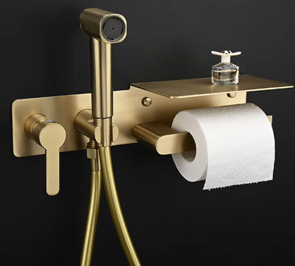 Brushed Gold Bidet with Toilet Roll Holder #202522