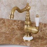 Antique Brass Basin Mixer Ceramic Handle #202432