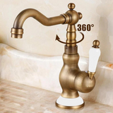 Antique Brass Basin Mixer Ceramic Handle #202432