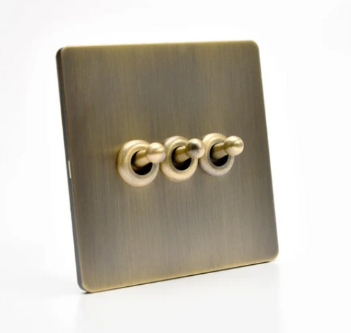 Brushed Brass Toggle Light Switch – 3 lever