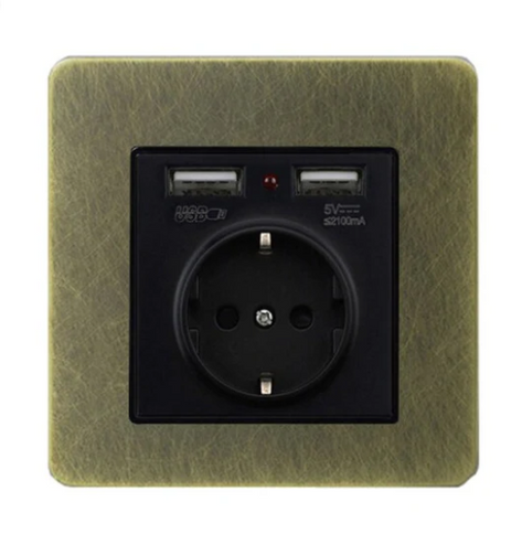 Brushed Brass USB and EU Socket