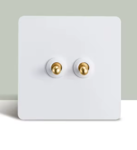 Classic White 2 Gang Brass Toggle Switch