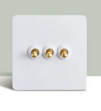 Classic White 3 Gang Brass Toggle Switch