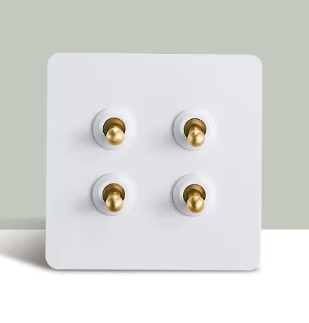 Classic White 4 Gang Brass Toggle Switch