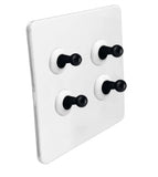 Modern White 4 Gang Black Toggle Switch