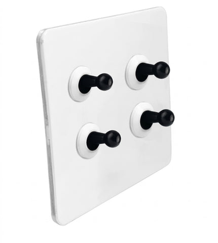 Modern White 4 Gang Black Toggle Switch