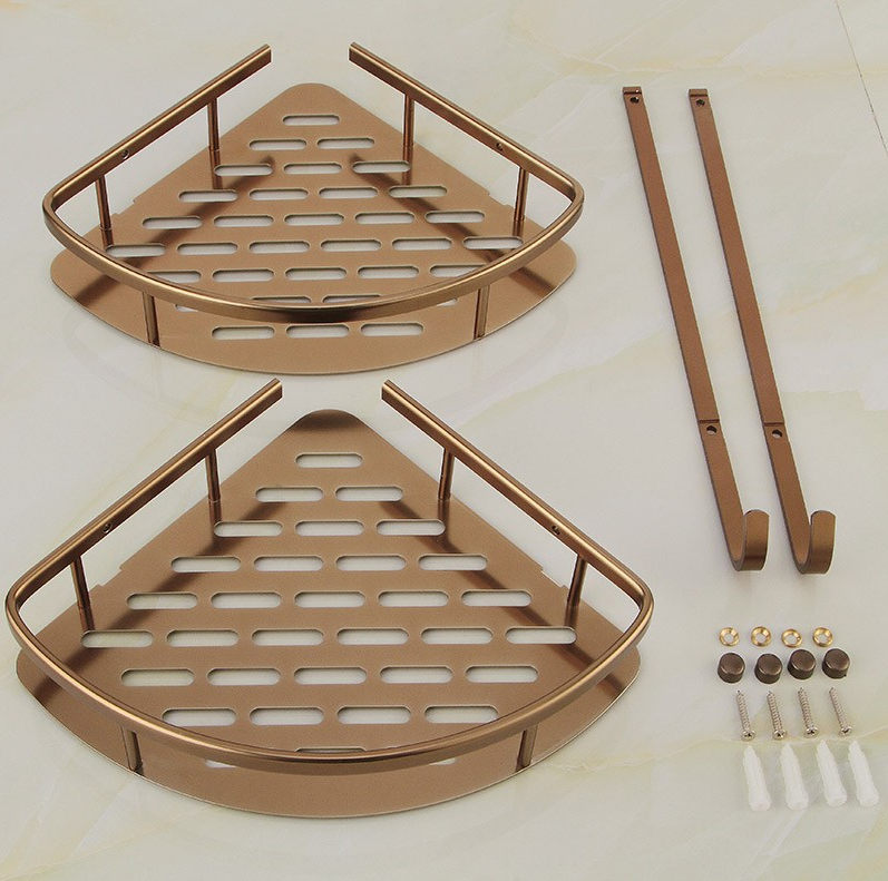 Brushed Brass Double Corner Storage Basket 20108 TIC Bathrooms