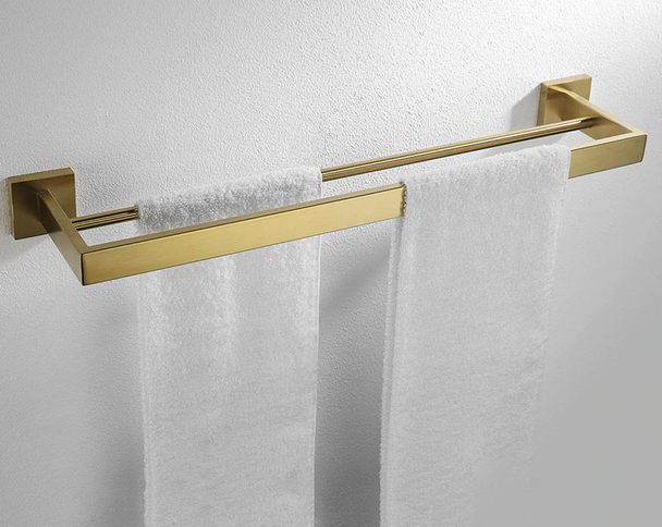 Brushed Gold Angular Bar Double Towel Rail #201863