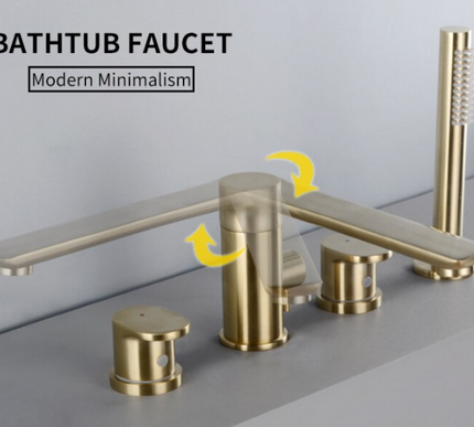 Brushed Gold Modern Bath Mixer with Hand Shower #201868