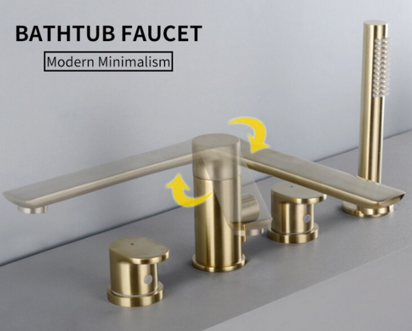 Brushed Gold Modern Bath Mixer with Hand Shower #201868