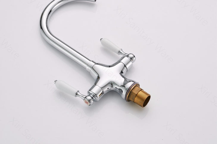 Chrome Kitchen Mixer with Ceramic White Handles #201732
