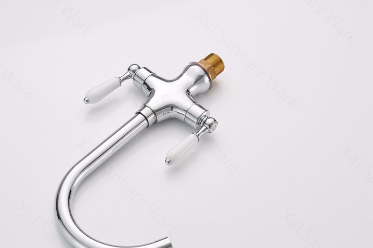 Chrome Kitchen Mixer with Ceramic White Handles #201732
