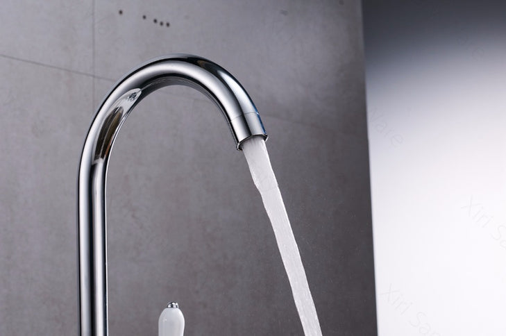 Chrome Kitchen Mixer with Ceramic White Handles #201732