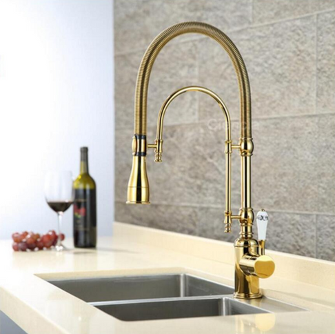 Gold Single Ceramic Lever Extending Kitchen Mixer #201872