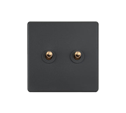 Elegant Grey 2 Gang Brass Toggle Switch