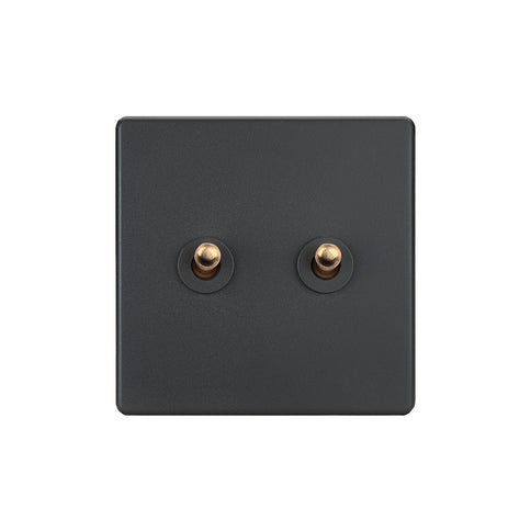 Elegant Grey 2 Gang Brass Toggle Switch