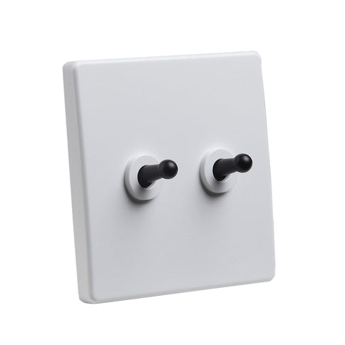 Modern White 2 Gang Black Toggle Switch