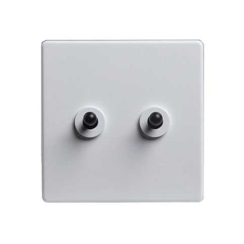 Modern White 2 Gang Black Toggle Switch