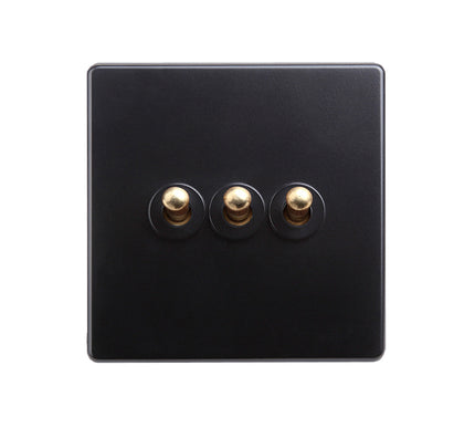 Classy Black 3 Gang Brass Toggle Switch