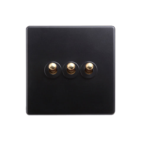 Classy Black 3 Gang Brass Toggle Switch