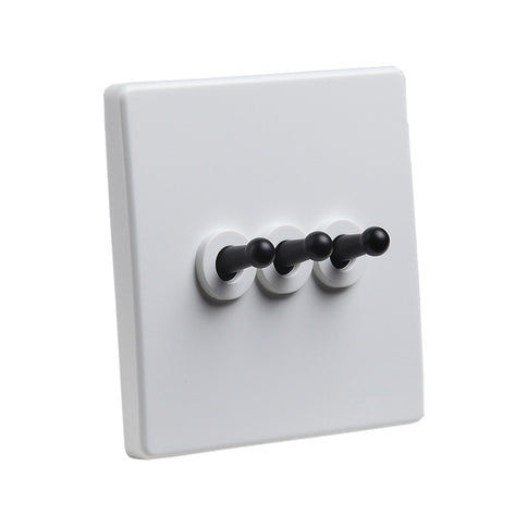 Modern White 3 Gang Black Toggle Switch