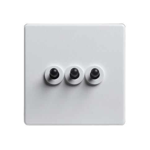 Modern White 3 Gang Black Toggle Switch