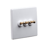 Classic White 3 Gang Brass Toggle Switch