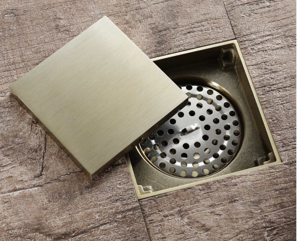 Square Modern Brushed Gold Shower Trap 20214 TIC Bathrooms